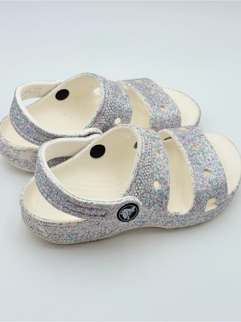 CROCS Kids Glitter Double-Strap Sandal Clog - White Multicolor Sparkle Size 10C
